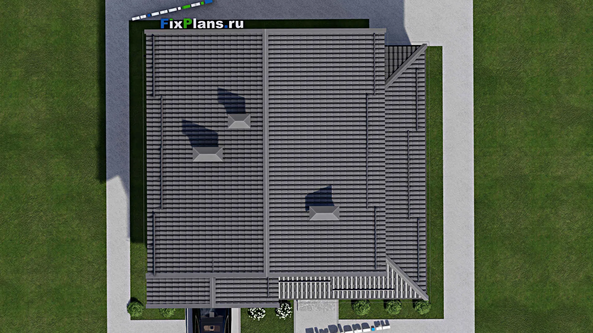 F-5111 - Проект двухэтажного дома 11 на 12, площадью 200 м² с террасой, гаражом на 1 машину и 4 спальнями