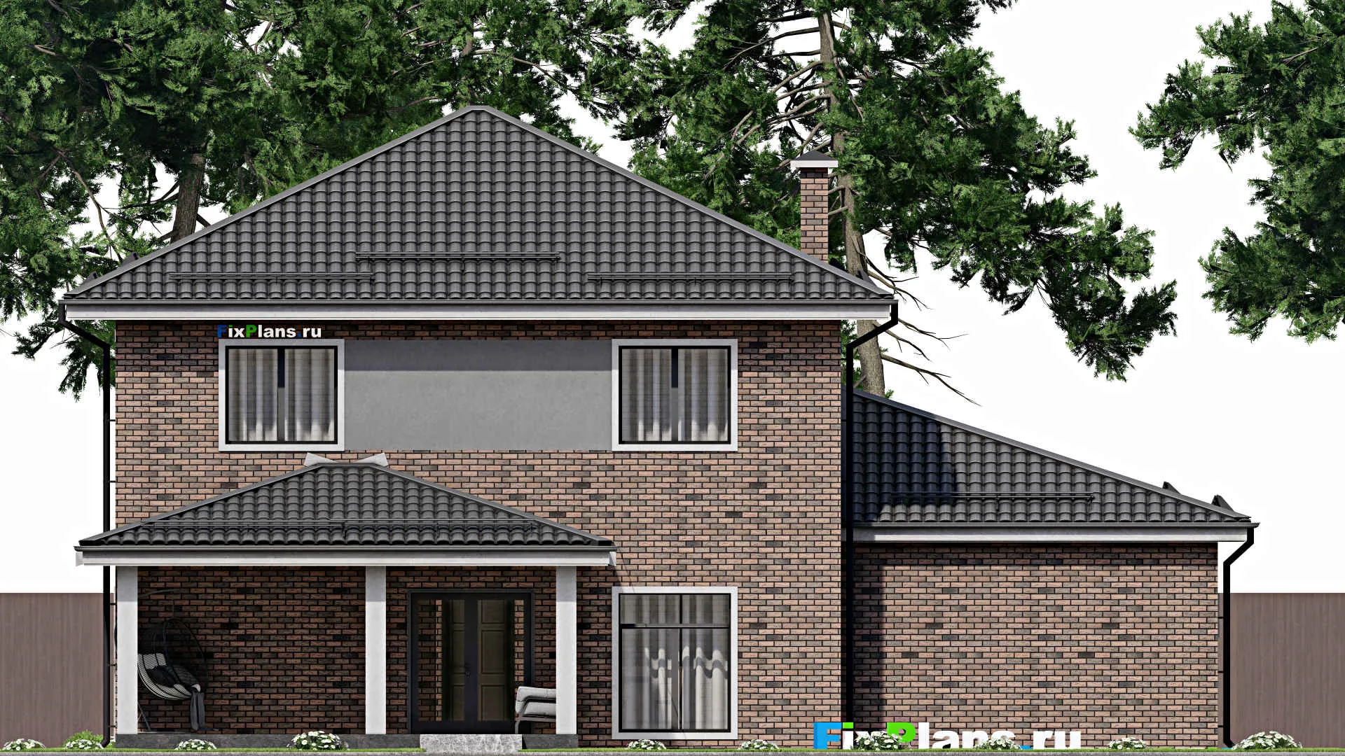 F-3797 - Проект двухэтажного дома 11 на 17, площадью 230 м² с террасой, гаражом на 2 машины и 4 спальнями