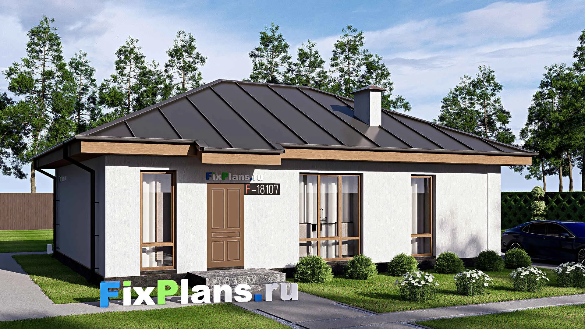 F-18107 - Проект одноэтажного дома 10 на 12, площадью 90 м² с 2 спальнями