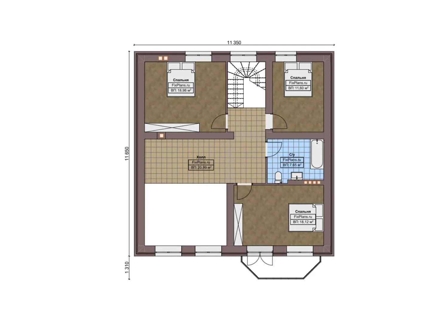 F-6002 - Планы дома с мансардой 12 на 14, площадью 230 м² с баней и 4 спальнями
