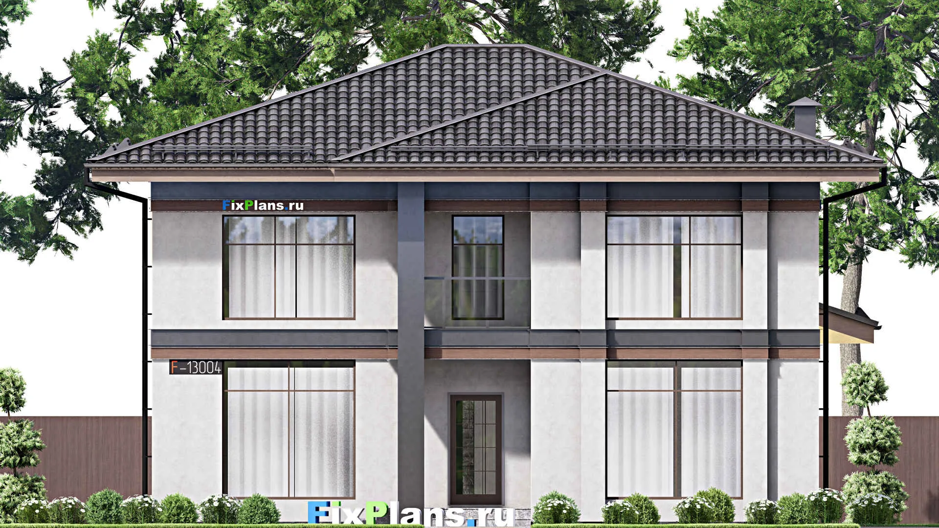 F-13004 - Проект двухэтажного дома 13 на 17, площадью 250 м² с террасой, балконом и 5 спальнями