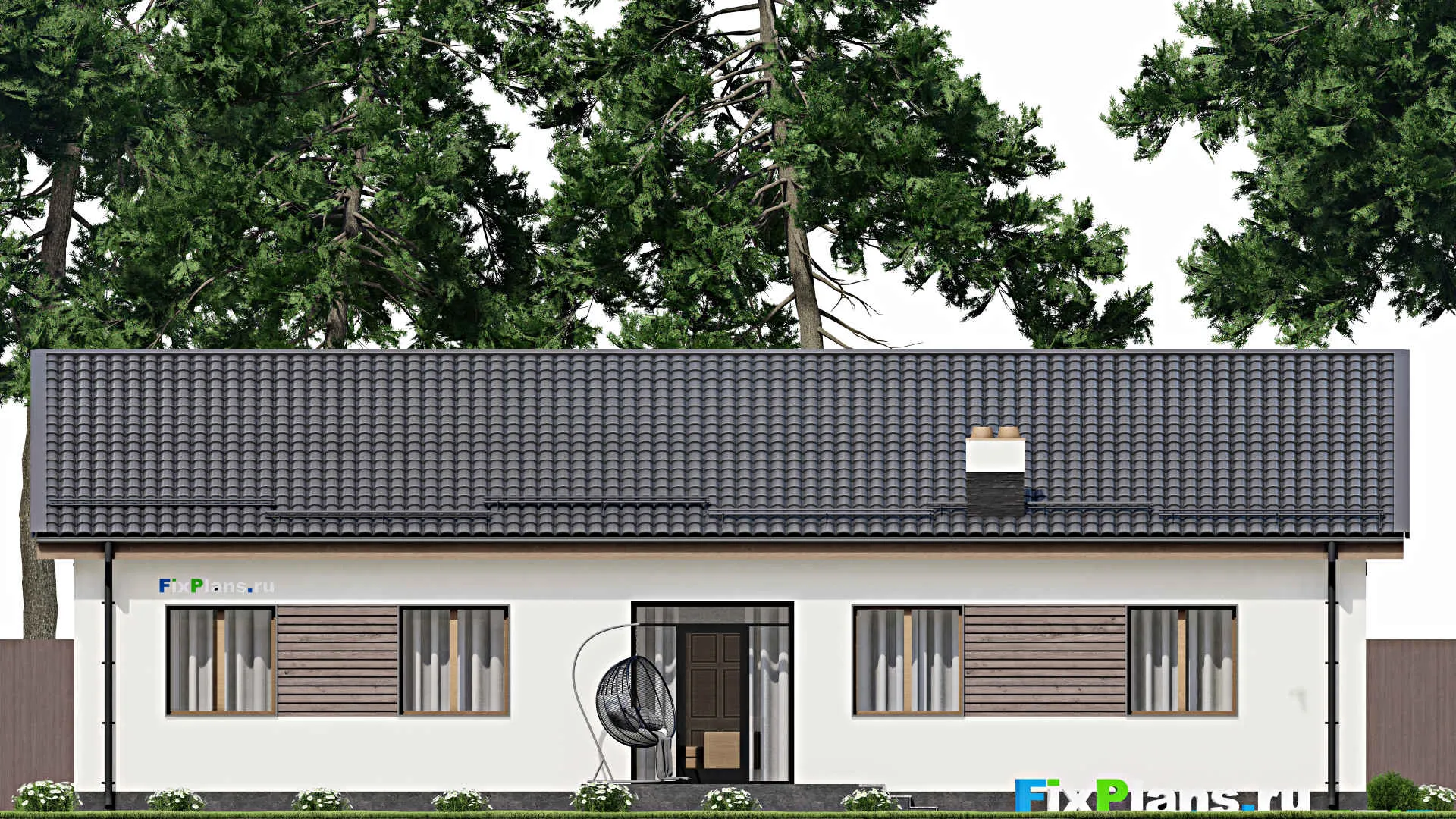 F-3113 - Проект одноэтажного дома 13 на 18, площадью 190 м² с террасой и 4 спальнями