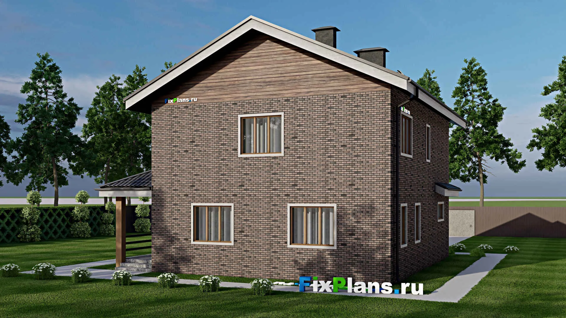 F-5111 - Проект двухэтажного дома 11 на 12, площадью 200 м² с террасой, гаражом на 1 машину и 4 спальнями