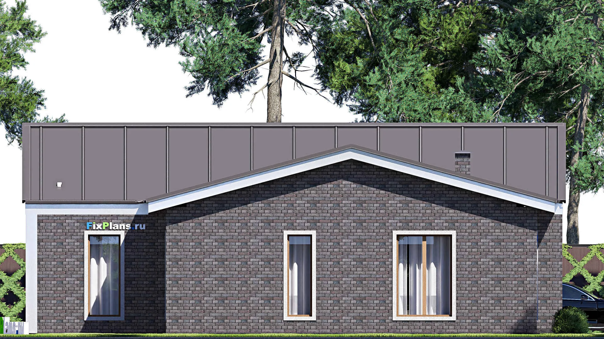 F-18494 - Проект одноэтажного дома 14 на 20, площадью 180 м² с террасой, баней и 2 спальнями