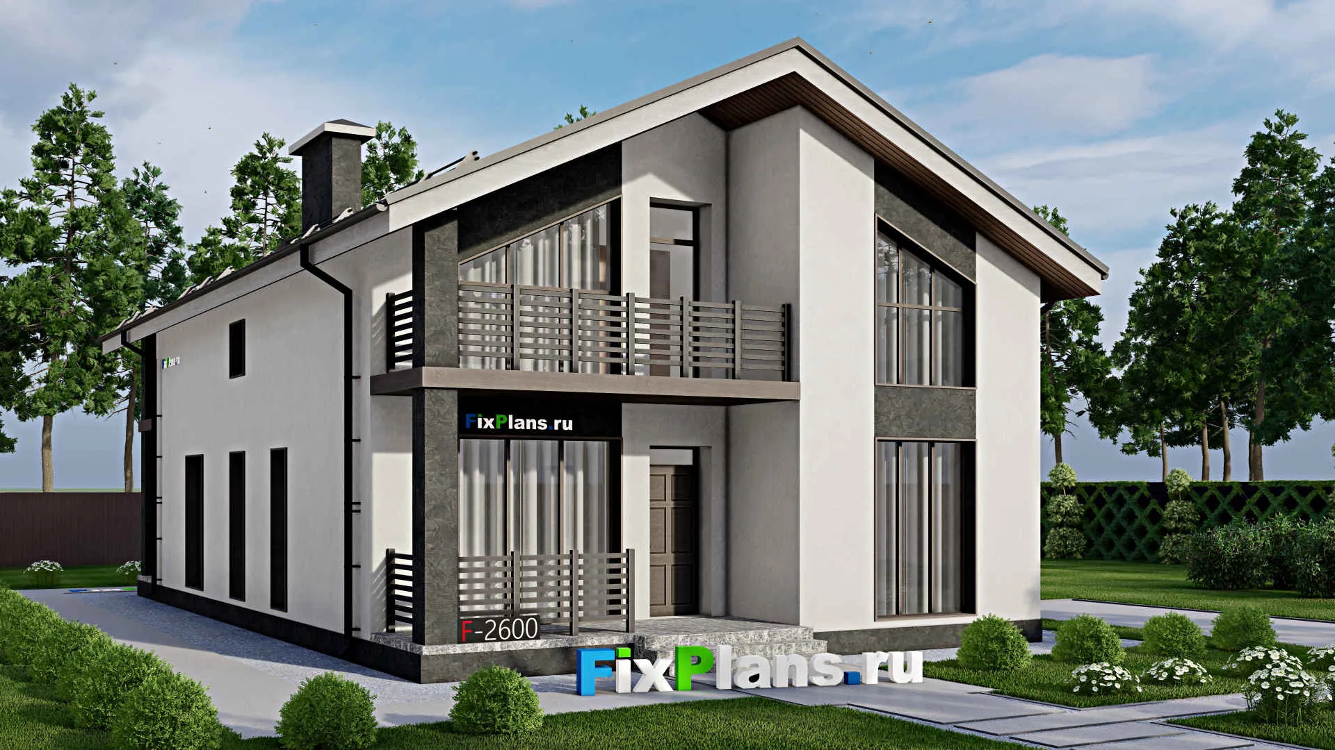 F-2600 - Проект дома с мансардой 10 на 15, площадью 260 м² с террасой, балконом и 4 спальнями